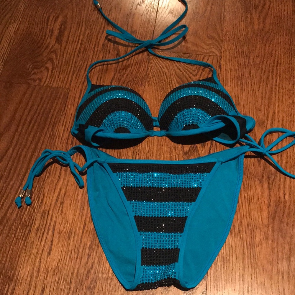 Victoria Secret Pink blue strip bikini set